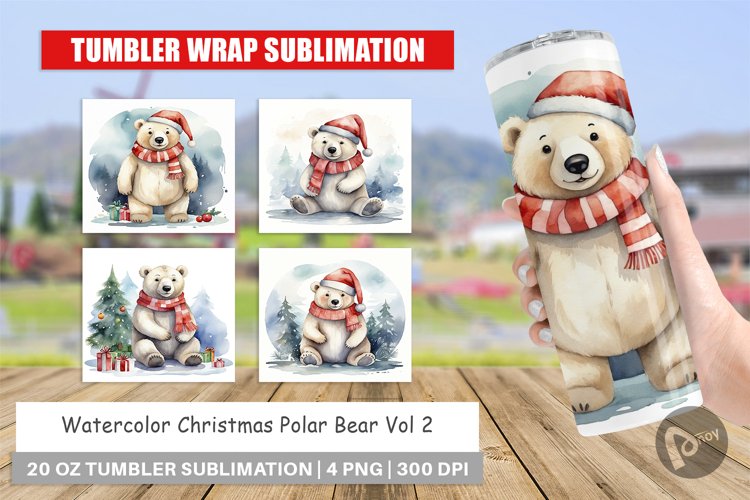 Tumbler Wrap Watercolor Christmas Polar Bear