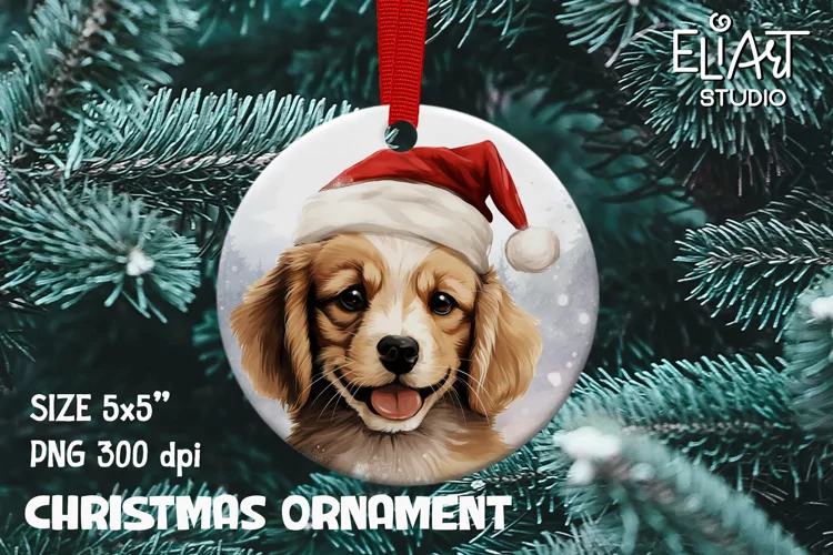 Christmas Ornament PNG | Watercolor Christmas Puppy PNG