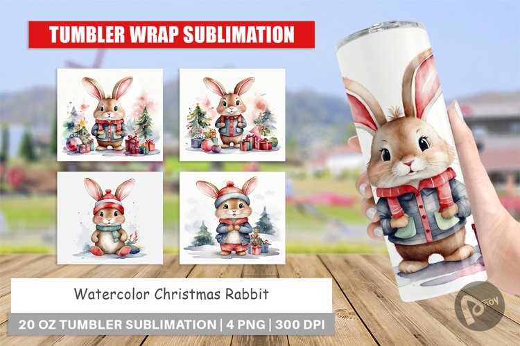 Tumbler Wrap Watercolor Christmas Rabbit