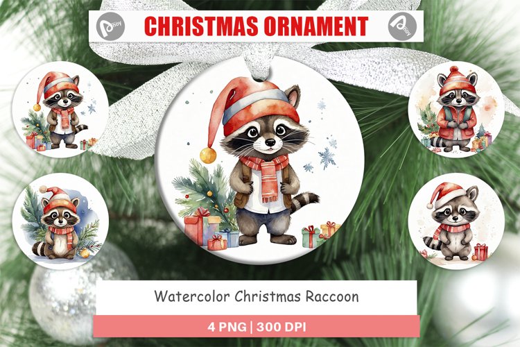 Christmas Ornaments Watercolor Christmas Raccoon