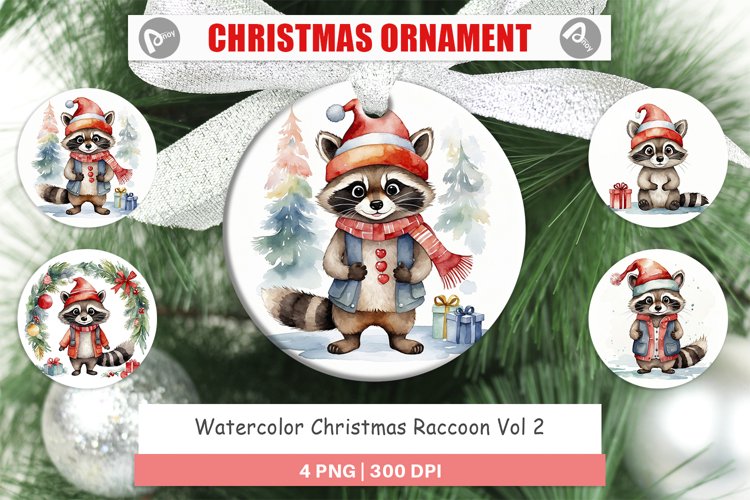 Christmas Ornaments Watercolor Christmas Raccoon