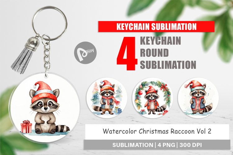 Keychain Watercolor Christmas Raccoon