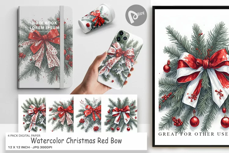 Digital Paper Watercolor Christmas Bow
