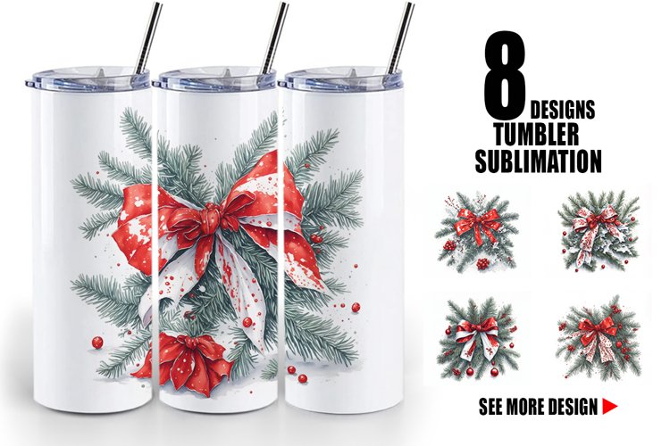 Christmas Red Bow | Tumbler Sublimation Wrap