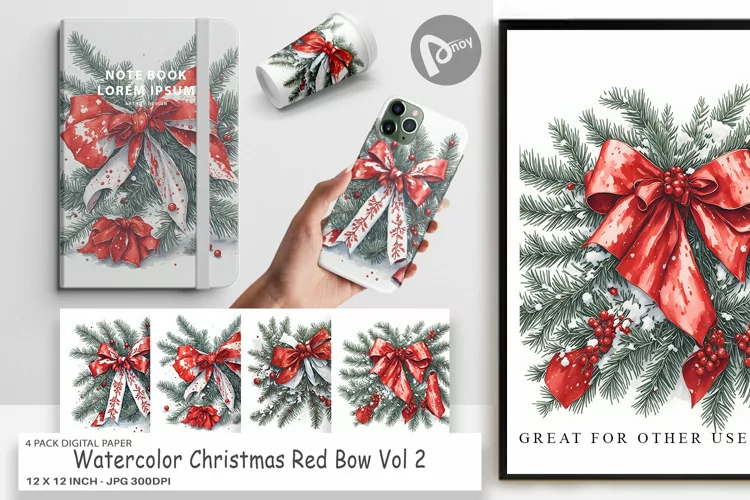 Digital Paper Watercolor Christmas Bow