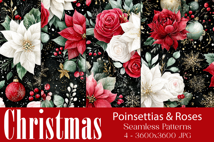 Christmas Pattern, Poinsettias Roses Christmas Pattern, s10