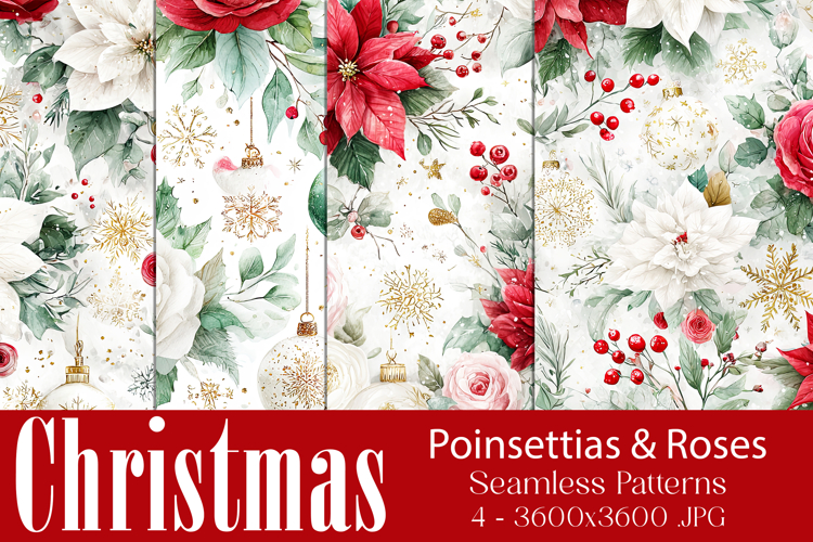 Christmas Pattern, Poinsettias Roses Christmas Pattern, s2