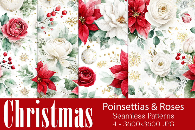 Christmas Pattern, Poinsettias Roses Christmas Pattern, s3