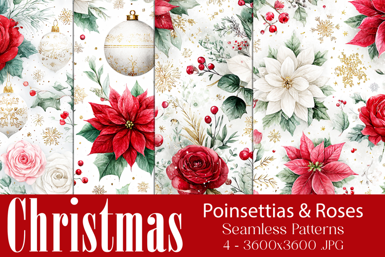 Christmas Pattern, Poinsettias Roses Christmas Pattern, s4