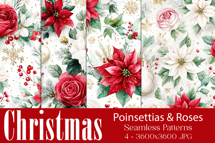 Christmas Pattern, Poinsettias Roses Christmas Pattern, s5