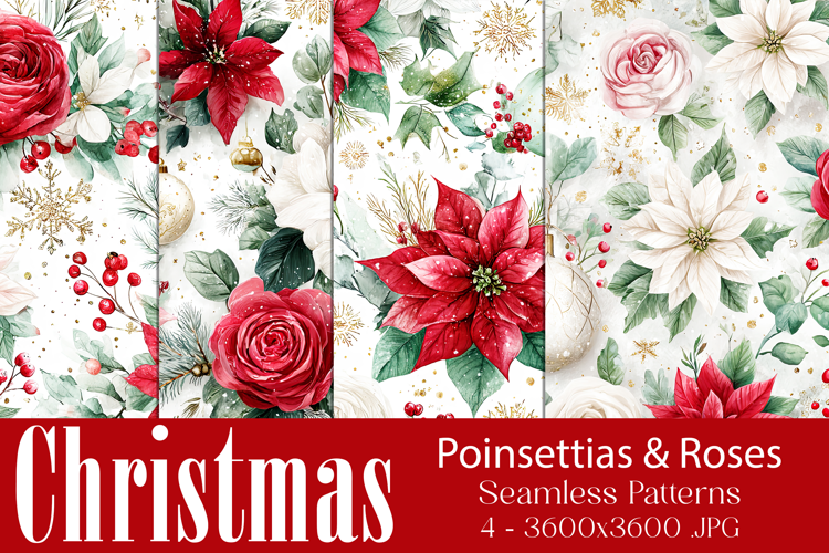 Christmas Pattern, Poinsettias Roses Christmas Pattern, s5