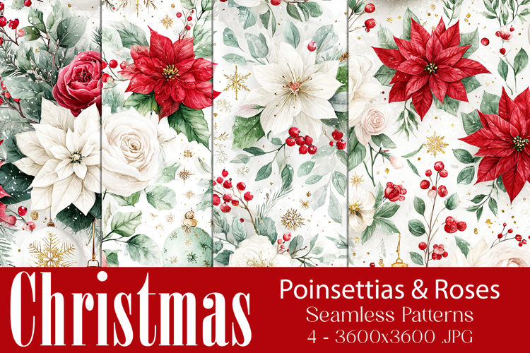 Christmas Pattern, Poinsettias Roses Christmas Pattern, s6