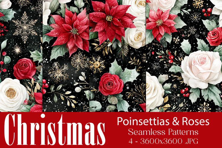 Christmas Pattern, Poinsettias Roses Christmas Pattern, s7