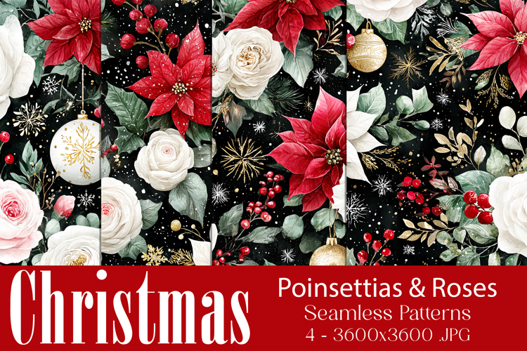 Christmas Pattern, Poinsettias Roses Christmas Pattern, s8