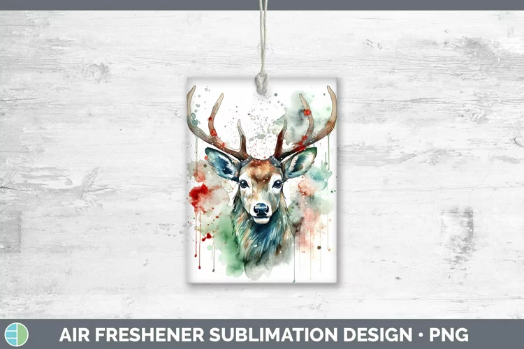 Watercolor Christmas Reindeer Air Freshener Sublimation Car