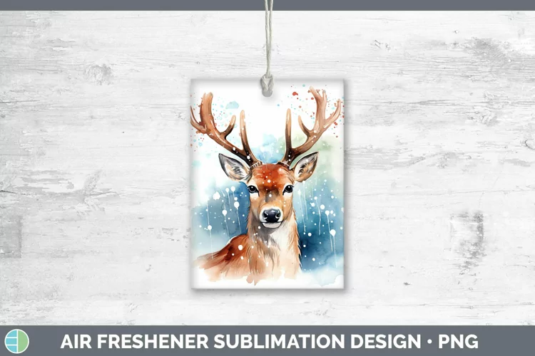 Watercolor Christmas Reindeer Air Freshener Sublimation Car