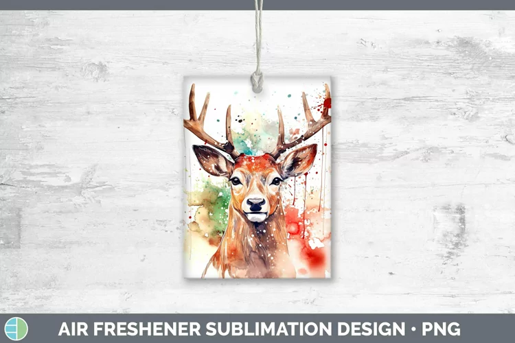 Watercolor Christmas Reindeer Air Freshener Sublimation Car