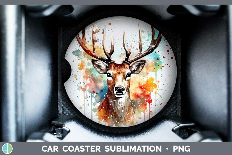 Watercolor Christmas Reindeer Car Coaster Sublimation Coaste