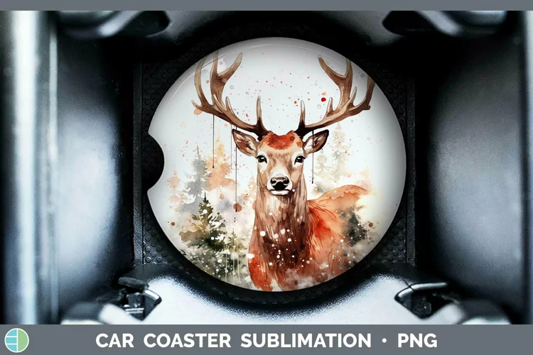 Watercolor Christmas Reindeer Car Coaster Sublimation Coaste
