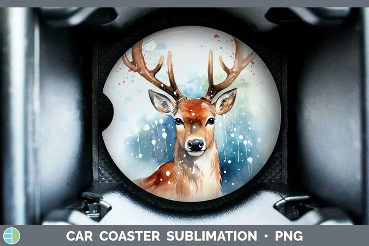 Watercolor Christmas Reindeer Car Coaster Sublimation Coaste