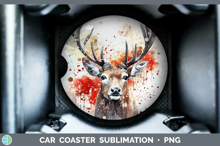 Watercolor Christmas Reindeer Car Coaster Sublimation Coaste