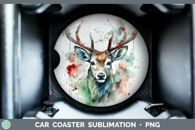 Watercolor Christmas Reindeer Car Coaster Sublimation Coaste