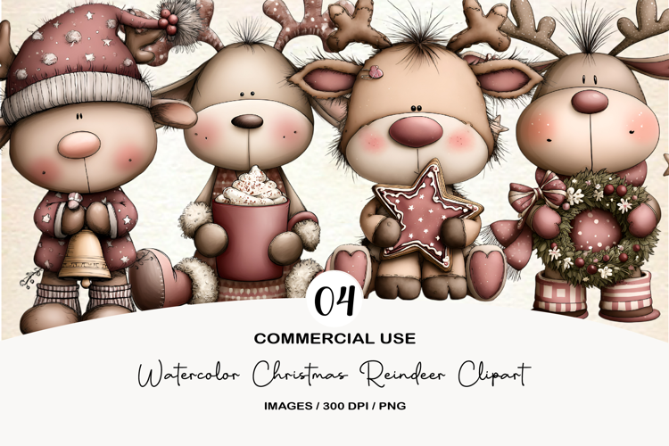Watercolor Christmas Reindeer Clipart