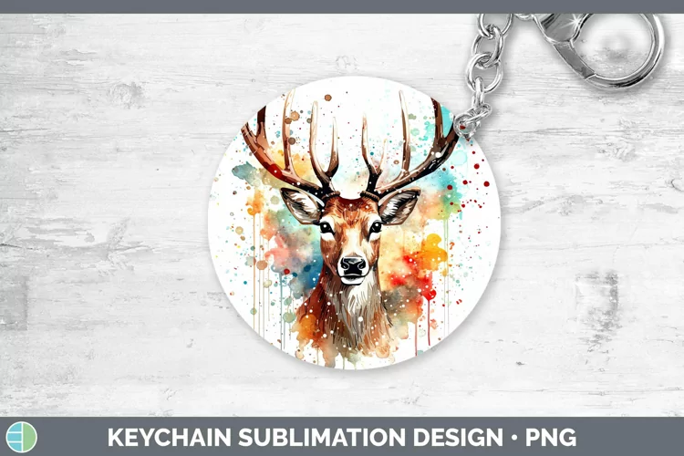Watercolor Christmas Reindeer Keychain Sublimation Keyring D
