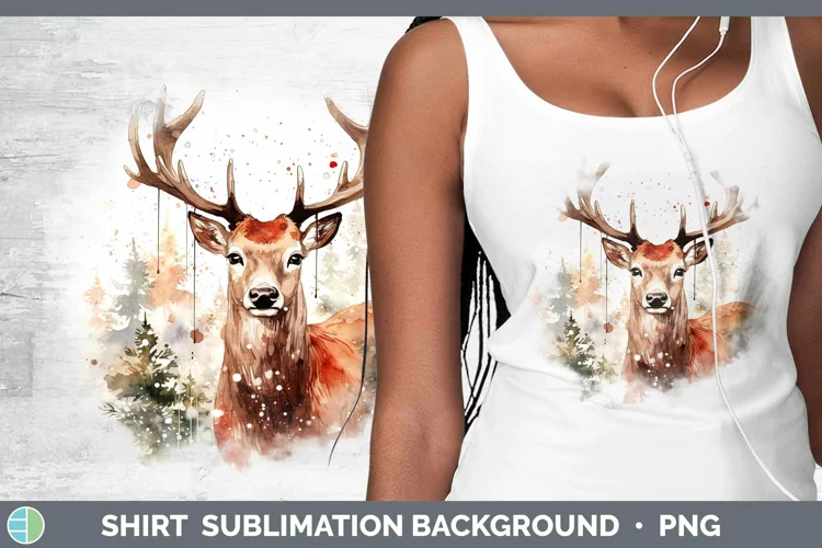 Watercolor Christmas Reindeer Shirt Sublimation Sublimation