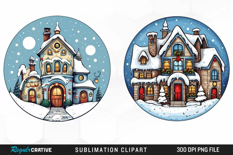 Watercolor Christmas Round House PNG Clipart
