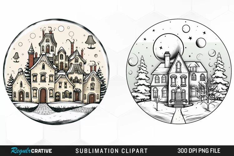 Watercolor Christmas Round House PNG Clipart