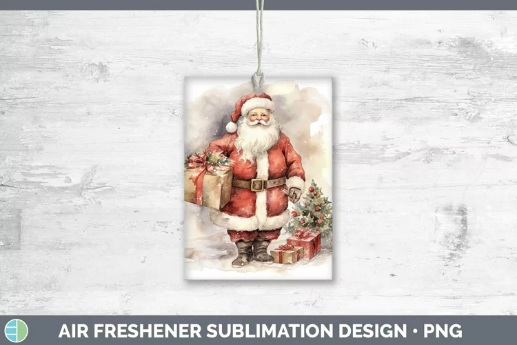 Watercolor Christmas Santa Gifts Air Freshener Sublimation C