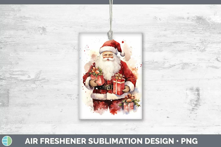 Watercolor Christmas Santa Gifts Air Freshener Sublimation C