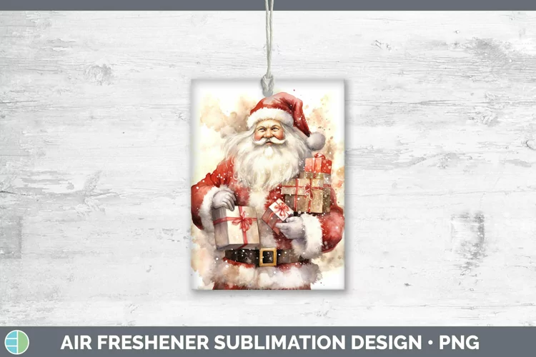 Watercolor Christmas Santa Gifts Air Freshener Sublimation C