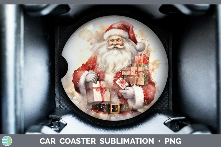 Watercolor Christmas Santa Gifts Car Coaster Sublimation Coa