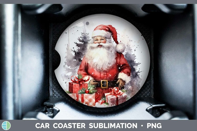 Watercolor Christmas Santa Gifts Car Coaster Sublimation Coa