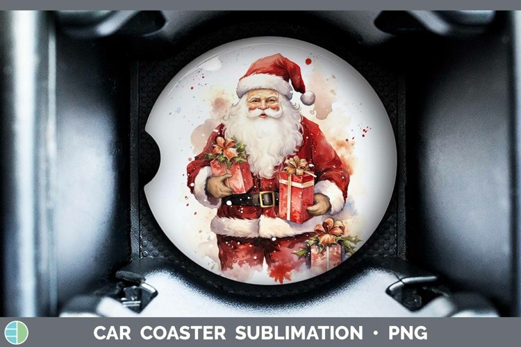 Watercolor Christmas Santa Gifts Car Coaster Sublimation Coa