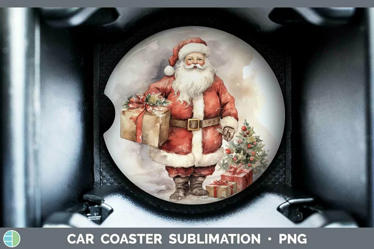 Watercolor Christmas Santa Gifts Car Coaster Sublimation Coa