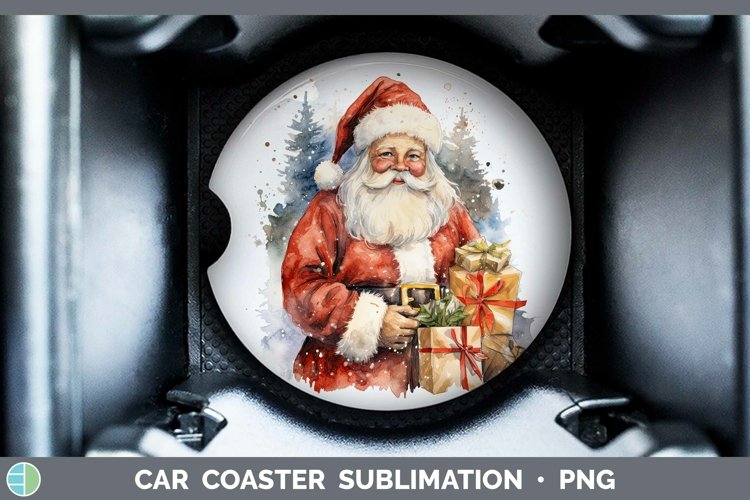 Watercolor Christmas Santa Gifts Car Coaster Sublimation Coa
