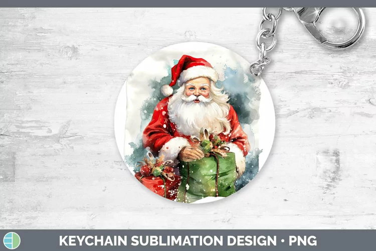 Watercolor Christmas Santa Gifts Keychain Sublimation Keyrin