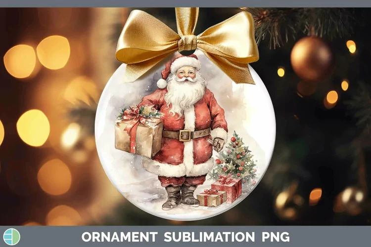 Watercolor Christmas Santa Gifts Ornament Sublimation Bauble