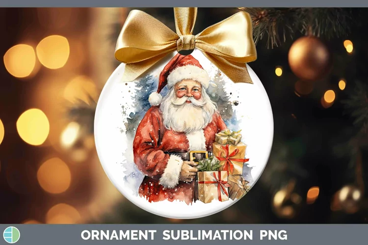 Watercolor Christmas Santa Gifts Ornament Sublimation Bauble