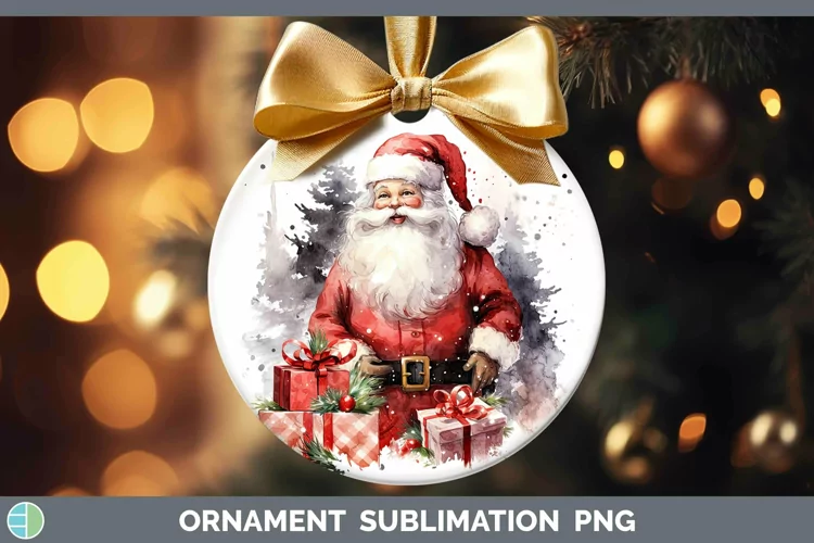 Watercolor Christmas Santa Gifts Ornament Sublimation Bauble