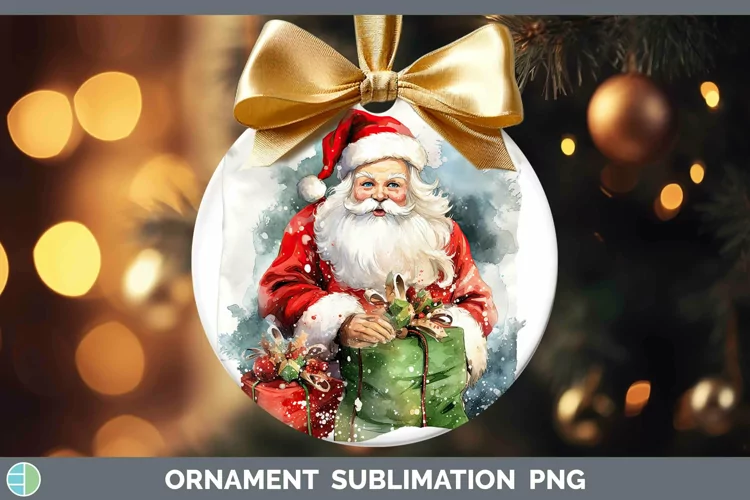 Watercolor Christmas Santa Gifts Ornament Sublimation Bauble