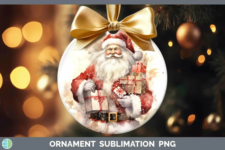 Watercolor Christmas Santa Gifts Ornament Sublimation Bauble