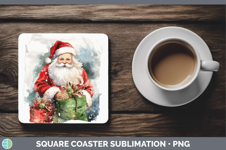 Watercolor Christmas Santa Gifts Square Coaster Sublimation