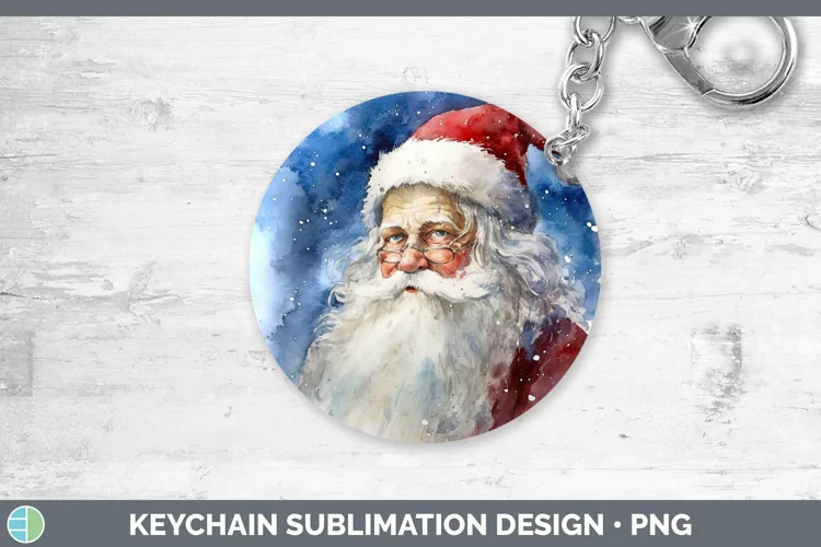 Watercolor Christmas Santa Keychain Sublimation Keyring Desi