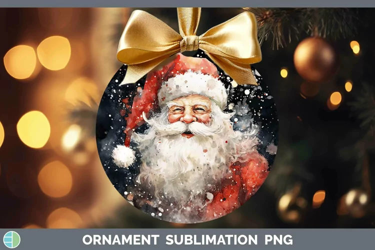 Watercolor Christmas Santa Ornament Sublimation Bauble Desig