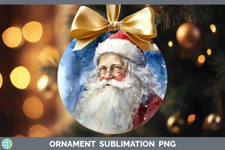 Watercolor Christmas Santa Ornament Sublimation Bauble Desig