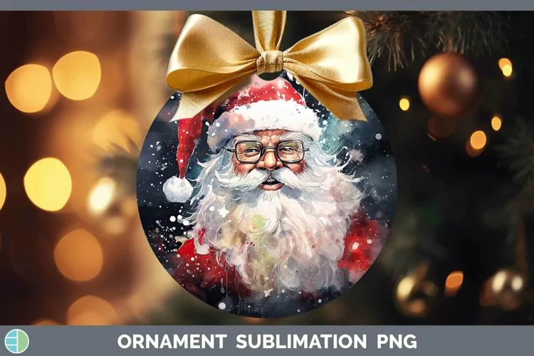 Watercolor Christmas Santa Ornament Sublimation Bauble Desig